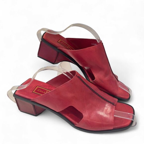 Vintage Cole Haan Red Leather Block Heel Sandals – Size 8.5 B (Fits 9), 2″ Heel - Picture 2 of 8
